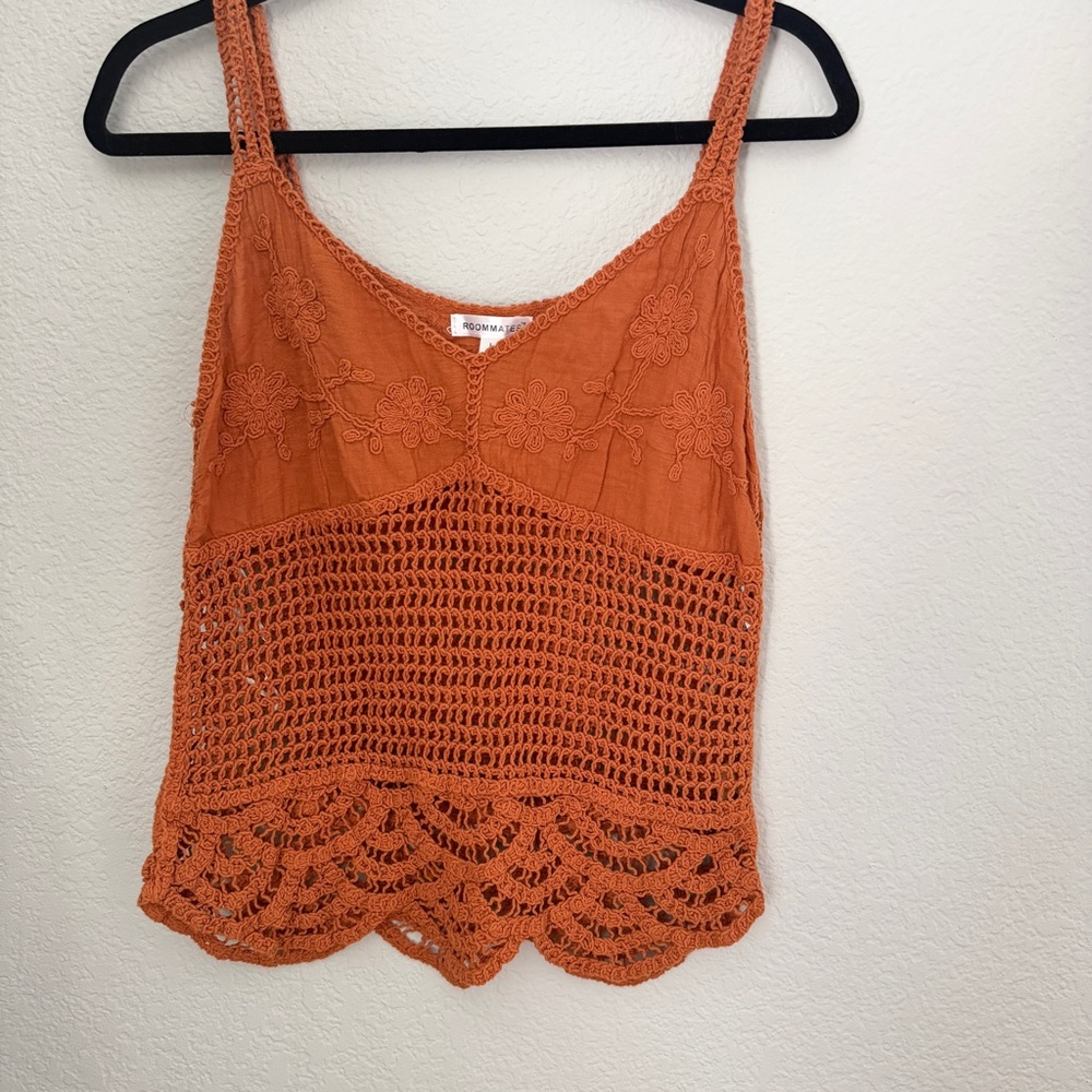 Roommates Burnt Orange Crochet Embroidered Camisole